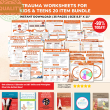 Load image into Gallery viewer, Trauma PTSD Worksheets 20 Item Printable Bundle for Kids &amp; Teens-Child Therapy Counseling Social Emotional Learning Mental Health Relief CBT
