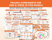 Load image into Gallery viewer, Trauma PTSD Worksheets 20 Item Printable Bundle for Kids &amp; Teens-Child Therapy Counseling Social Emotional Learning Mental Health Relief CBT
