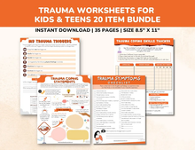 Load image into Gallery viewer, Trauma PTSD Worksheets 20 Item Printable Bundle for Kids &amp; Teens-Child Therapy Counseling Social Emotional Learning Mental Health Relief CBT
