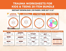 Load image into Gallery viewer, Trauma PTSD Worksheets 20 Item Printable Bundle for Kids &amp; Teens-Child Therapy Counseling Social Emotional Learning Mental Health Relief CBT
