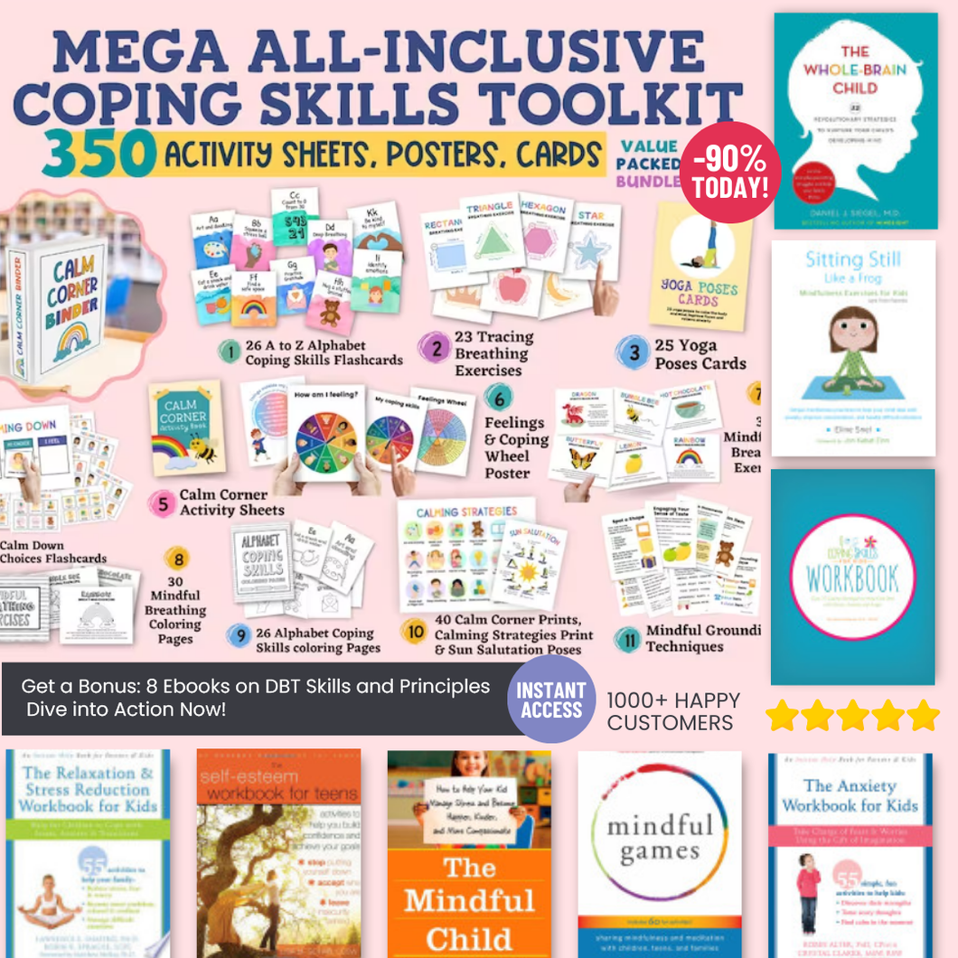350 Bundle Therapy Activity for Kids Worksheet Anxiety Coping Skills Handouts Resources Therapist School Psychology Tools Counseling Decor + 8 ebooks